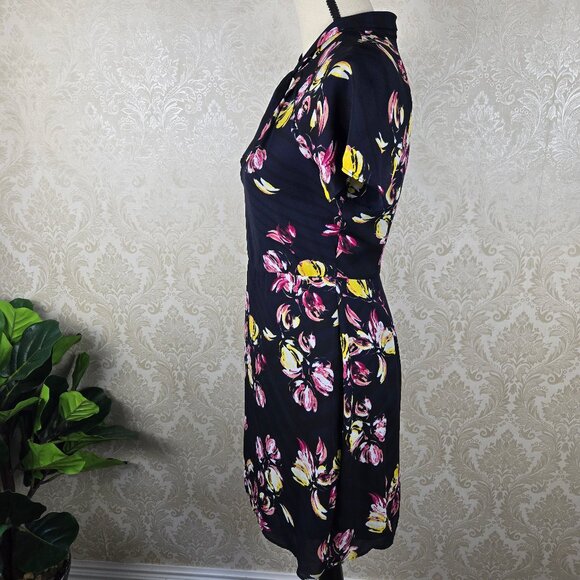 Banana Republic Size 2P Navy Blue Floral Minidress High Neck Cutout Detail - Picture 7 of 16